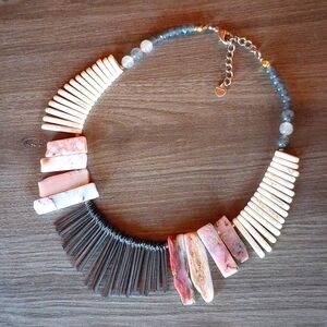 Anthropologie Nakamol Pink Peruvian Opal & Gunmetal collar Statement Necklace